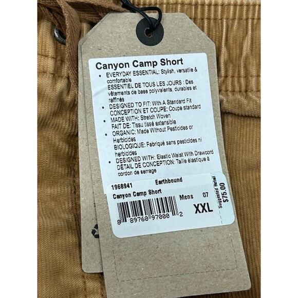 NWT Prana Mens Canyon Camp Shorts Corduroy Drawstring Waist Hike Brown Size XXL - Picture 6 of 7